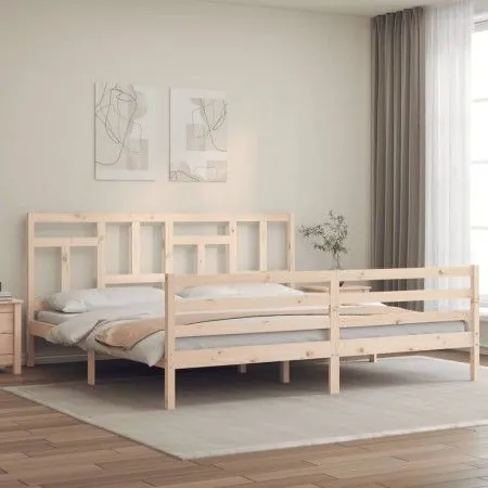 Bed frame with solid wood headboard 200x200 cm by vidaXL, Beds and slatted bases - Ref: Foro24-3194981, Price: 140,48 €, Disc...