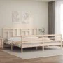 Bed frame with solid wood headboard 200x200 cm by vidaXL, Beds and slatted bases - Ref: Foro24-3194981, Price: 140,48 €, Disc...