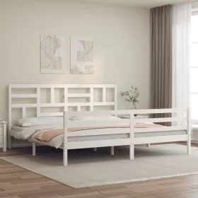 White solid wood bed frame with headboard 200x200cm by vidaXL, Beds and slatted bases - Ref: Foro24-3194917, Price: 152,65 €,...