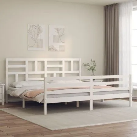 White solid wood bed frame with headboard 200x200cm by vidaXL, Beds and slatted bases - Ref: Foro24-3194917, Price: 152,65 €,...