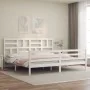 White solid wood bed frame with headboard 200x200cm by vidaXL, Beds and slatted bases - Ref: Foro24-3194917, Price: 152,65 €,...