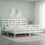 White solid wood bed frame with headboard 200x200cm by vidaXL, Beds and slatted bases - Ref: Foro24-3194917, Price: 152,65 €,...