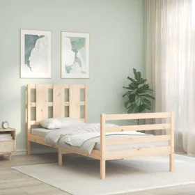 Bed frame with solid wood headboard 90x200 cm by vidaXL, Beds and slatted bases - Ref: Foro24-3194101, Price: 97,79 €, Discou...