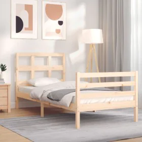 Bed frame with solid wood headboard 90x200 cm by vidaXL, Beds and slatted bases - Ref: Foro24-3194816, Price: 90,05 €, Discou...