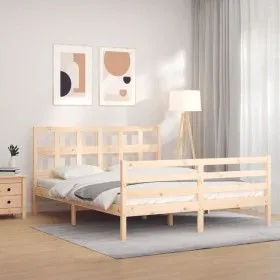 Bed frame with solid wood headboard 160x200 cm by vidaXL, Beds and slatted bases - Ref: Foro24-3194841, Price: 138,11 €, Disc...