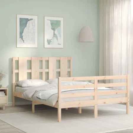Bed frame with solid wood headboard 120x200 cm by vidaXL, Beds and slatted bases - Ref: Foro24-3194111, Price: 117,88 €, Disc...