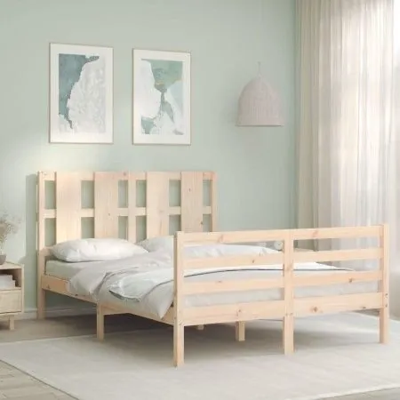 Estructura de cama con cabecero madera maciza 120x200 cm de vidaXL, Camas y somieres - Ref: Foro24-3194111, Precio: 117,87 €,...