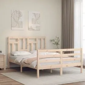 Bettgestell mit Massivholzkopfteil 140x200 cm von vidaXL, Betten und Lattenroste - Ref: Foro24-3194961, Preis: 124,22 €, Raba...