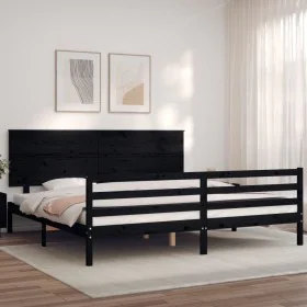 Bed frame with black solid wood headboard 200x200 cm by vidaXL, Beds and slatted bases - Ref: Foro24-3195245, Price: 183,87 €...