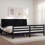 Bed frame with black solid wood headboard 200x200 cm by vidaXL, Beds and slatted bases - Ref: Foro24-3195245, Price: 183,86 €...