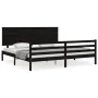 Bed frame with black solid wood headboard 200x200 cm by vidaXL, Beds and slatted bases - Ref: Foro24-3195245, Price: 183,86 €...