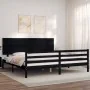 Bed frame with black solid wood headboard 200x200 cm by vidaXL, Beds and slatted bases - Ref: Foro24-3195245, Price: 183,86 €...
