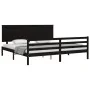 Bed frame with black solid wood headboard 200x200 cm by vidaXL, Beds and slatted bases - Ref: Foro24-3195245, Price: 183,86 €...