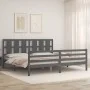 Grauer Massivholzbettrahmen mit Kopfteil 200x200 cm von vidaXL, Betten und Lattenroste - Ref: Foro24-3194138, Preis: 179,37 €...