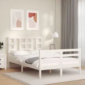 White solid wood bed frame with headboard 120x200 cm by vidaXL, Beds and slatted bases - Ref: Foro24-3193917, Price: 123,61 €...
