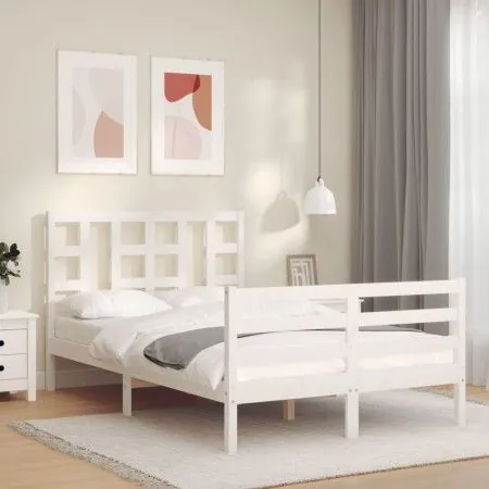 White solid wood bed frame with headboard 120x200 cm by vidaXL, Beds and slatted bases - Ref: Foro24-3193917, Price: 123,61 €...