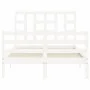 White solid wood bed frame with headboard 120x200 cm by vidaXL, Beds and slatted bases - Ref: Foro24-3193917, Price: 123,61 €...