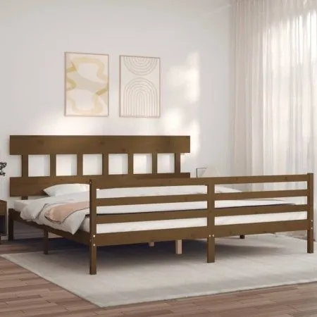 Honey brown solid wood bed frame and headboard 200x200 cm by vidaXL, Beds and slatted bases - Ref: Foro24-3195179, Price: 169...