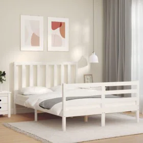 White solid wood bed frame with headboard 120x200 cm by vidaXL, Beds and slatted bases - Ref: Foro24-3193852, Price: 120,89 €...