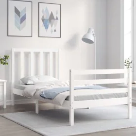 White solid wood bed frame with headboard 90x200 cm by vidaXL, Beds and slatted bases - Ref: Foro24-3193777, Price: 95,84 €, ...