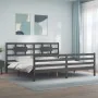 Gray solid wood bed frame with headboard 200x200 cm by vidaXL, Beds and slatted bases - Ref: Foro24-3194463, Price: 174,31 €,...