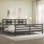 Gray solid wood bed frame with headboard 200x200 cm by vidaXL, Beds and slatted bases - Ref: Foro24-3194463, Price: 174,31 €,...