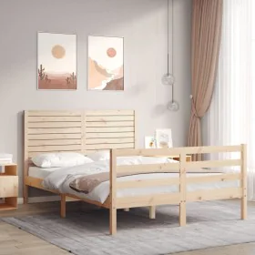 Bed frame with solid wood headboard 120x200 cm by vidaXL, Beds and slatted bases - Ref: Foro24-3195021, Price: 131,24 €, Disc...