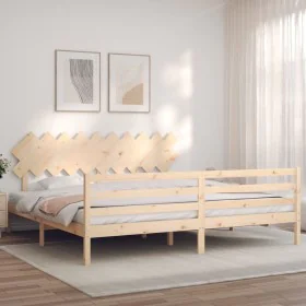 Bed frame with solid wood headboard 200x200 cm by vidaXL, Beds and slatted bases - Ref: Foro24-3195306, Price: 145,37 €, Disc...