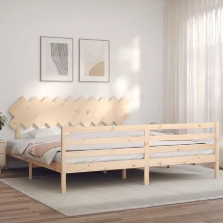 Bed frame with solid wood headboard 200x200 cm by vidaXL, Beds and slatted bases - Ref: Foro24-3195306, Price: 145,37 €, Disc...