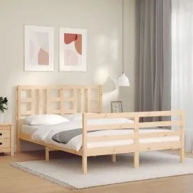Bed frame with solid wood headboard 140x200 cm by vidaXL, Beds and slatted bases - Ref: Foro24-3193921, Price: 120,66 €, Disc...