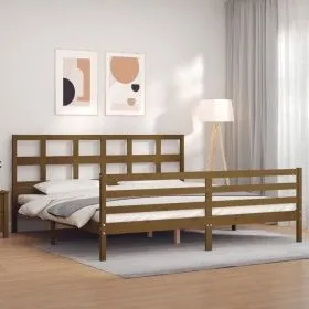 Honey brown solid wood bed frame and headboard 200x200 cm by vidaXL, Beds and slatted bases - Ref: Foro24-3194854, Price: 172...