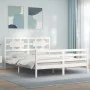 White solid wood bed frame with headboard 160x200 cm by vidaXL, Beds and slatted bases - Ref: Foro24-3194452, Price: 146,22 €...
