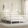 White solid wood bed frame with headboard 160x200 cm by vidaXL, Beds and slatted bases - Ref: Foro24-3194452, Price: 146,22 €...