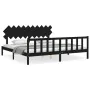 Bed frame with black solid wood headboard 200x200 cm by vidaXL, Beds and slatted bases - Ref: Foro24-3193490, Price: 207,96 €...