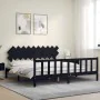 Bed frame with black solid wood headboard 200x200 cm by vidaXL, Beds and slatted bases - Ref: Foro24-3193490, Price: 207,96 €...