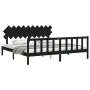 Bed frame with black solid wood headboard 200x200 cm by vidaXL, Beds and slatted bases - Ref: Foro24-3193490, Price: 207,96 €...