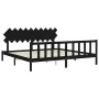 Bed frame with black solid wood headboard 200x200 cm by vidaXL, Beds and slatted bases - Ref: Foro24-3193490, Price: 207,96 €...