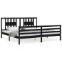 Bed frame with black solid wood headboard 200x200 cm by vidaXL, Beds and slatted bases - Ref: Foro24-3194595, Price: 172,80 €...