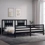 Bed frame with black solid wood headboard 200x200 cm by vidaXL, Beds and slatted bases - Ref: Foro24-3194595, Price: 172,80 €...