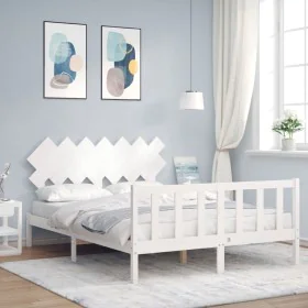 White solid wood bed frame with headboard 140x200 cm by vidaXL, Beds and slatted bases - Ref: Foro24-3193467, Price: 131,78 €...