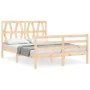 Bed frame with solid wood headboard 140x200 cm by vidaXL, Beds and slatted bases - Ref: Foro24-3194376, Price: 130,60 €, Disc...