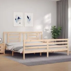 Bed frame with solid wood headboard 200x200 cm by vidaXL, Beds and slatted bases - Ref: Foro24-3194721, Price: 142,73 €, Disc...