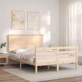 Bed frame with solid wood headboard 120x200 cm by vidaXL, Beds and slatted bases - Ref: Foro24-3195216, Price: 122,25 €, Disc...