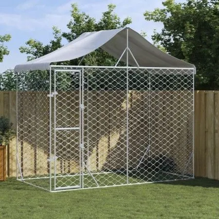 Außenzwinger mit silberverzinkter Stahlmarkise 3x1,5x2,5 m von vidaXL, Hundehütten und Zäune - Ref: Foro24-153680, Preis: 193...