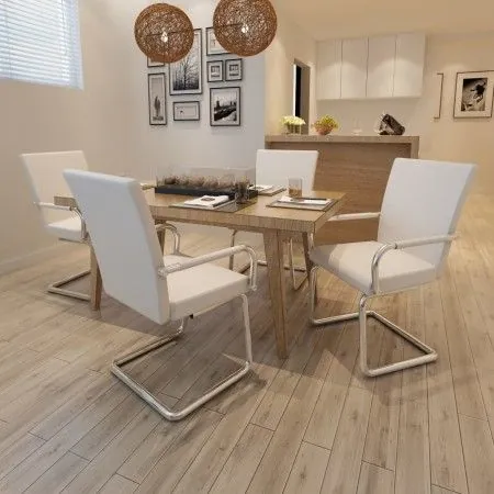 Freischwinger-Esszimmerstühle, 4 Einheiten, weißes Kunstleder von vidaXL, Essstühle - Ref: Foro24-270163, Preis: 319,77 €, Ra...