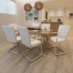 Cantilever dining chairs 6 units white synthetic leather by vidaXL, dining chairs - Ref: Foro24-270165, Price: 504,07 €, Disc...