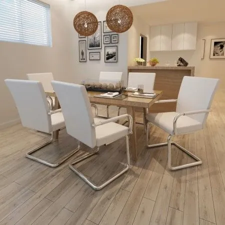 Cantilever dining chairs 6 units white synthetic leather by vidaXL, dining chairs - Ref: Foro24-270165, Price: 504,07 €, Disc...