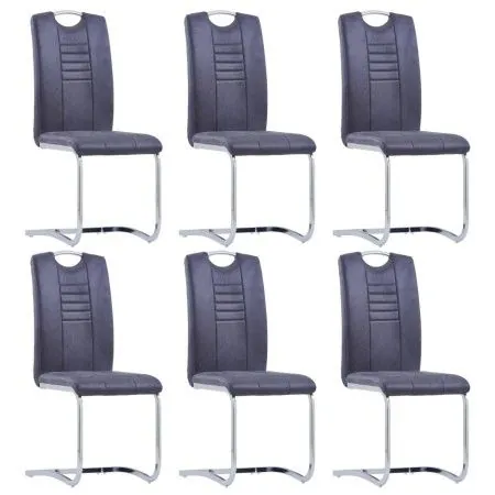 6 Esszimmer Freischwinger Stühle aus künstlichem Wildleder in Grau von vidaXL, Essstühle - Ref: Foro24-278839, Preis: 399,18 ...