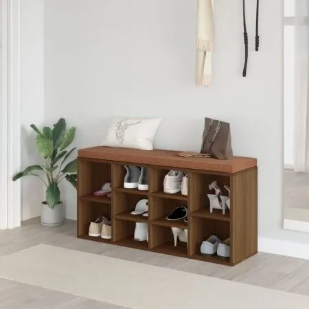 Banco zapatero madera contrachapada marrón roble 103x30x48 cm de vidaXL, Bancos para recibidores y almacenamiento - Ref: Foro...