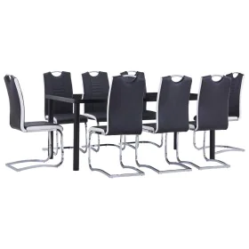 9-teiliges Esszimmerset aus schwarzem Kunstleder von vidaXL, Möbelsets für Küchen und Esszimmer - Ref: Foro24-3053112, Preis:...